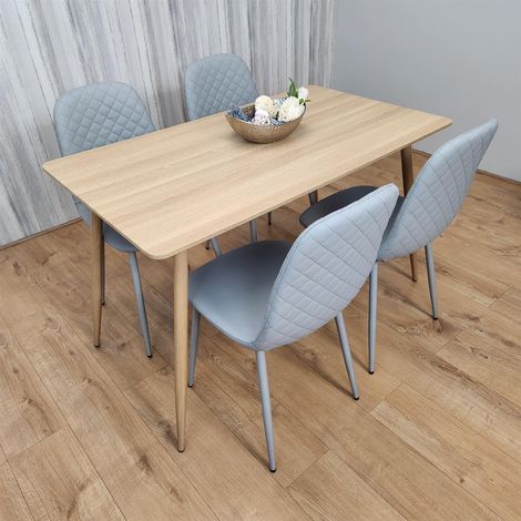 Dining Table and 4 Chairs Wood Effect 4 Grey Leather Chairs Dining Set (1/5)