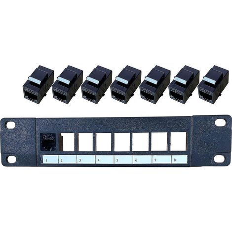 Panneau de brassage mural 8 ports Cat5e, compatible 10G, format 1U, UTP (1/4)