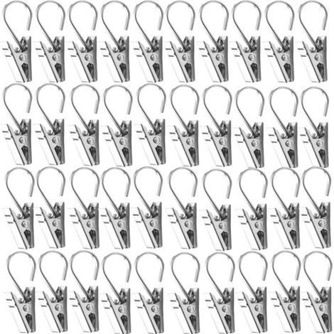 100er-Packung 3,4 cm silberne Edelstahl-Gardinenclips mit Haken (1/5)