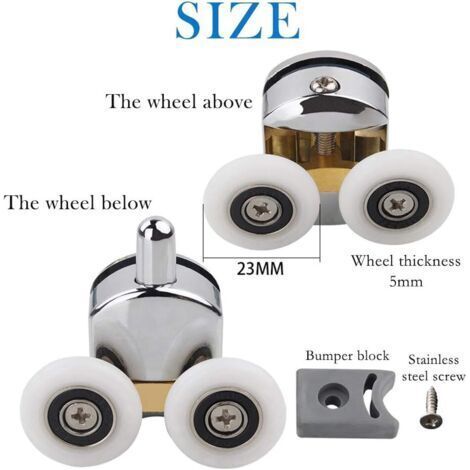Rouleau de porte de douche, 4 roulettes doubles pour porte pour Cabine de Douche pour trou de verre de 14 mm (1/4)