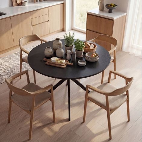 MODFU – Table ronde Ø100 cm – 4 pers. – Industriel – Pieds réglables – Bois acier – Noir (1/5)