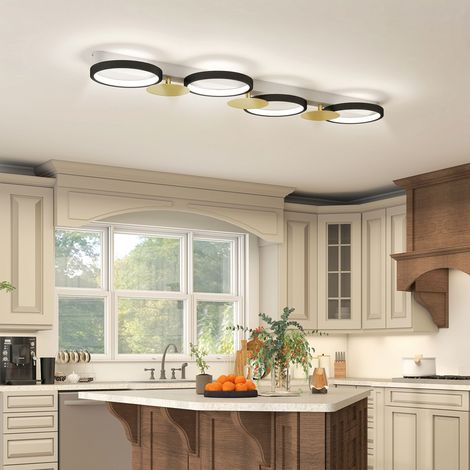 Plafonnier à intensité variable avec 4 spots, télécommande, modes d'éclairage, 1500 lm, 38 W, température de couleur 3000-6500 K, noir et or (1/5)