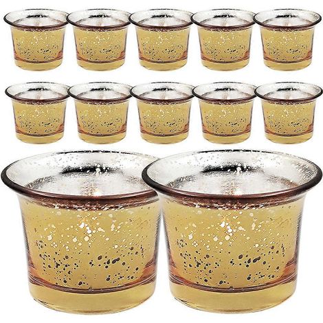 Bougeoirs en verre dorés, compatibles avec les bougies chauffe-plat, lot de 12 (1/5)