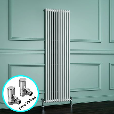 ELEGANT White Traditional Radiator 1800 x 550 mm White Cast Iron Style Radiator Vertical Panel Radiators 2 Column + Angled Radiator Valves (1/5)