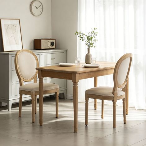 Lot de 2 chaises médaillon en lin beige et bois naturel (1/5)