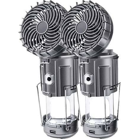 Lot de 2 lanternes solaires de camping avec ventilateur, triple alimentation, lanternes rechargeables pour les pannes de courant, éclairage de camping pour tentes, ouragan, équipement de camping d'urg (1/5)