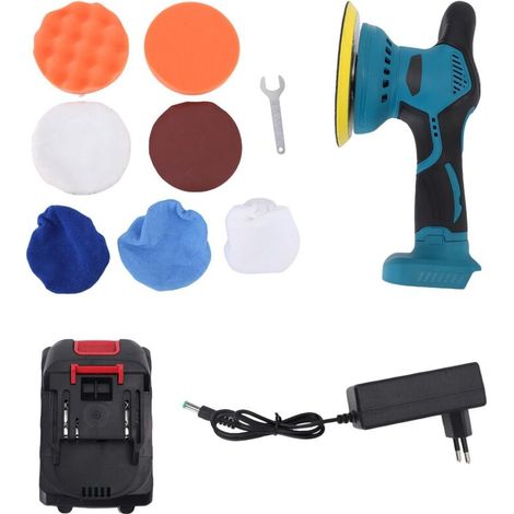 Jeffergarden Polisseuse de voiture sans fil, rechargeable, 8 vitesses, 5500 tr/min, kit de polissage orbital de 6 pouces, avec batterie de 1300 mAh, adaptée au cirage et au polissage, prise UE, 100-24