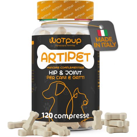 Wotpup Integratore Articolazioni Cane e Gatto, 120 Compresse con Glucosamina, Condroitina, Artiglio del Diavolo, MSM. Alta Qualità Made in Italy