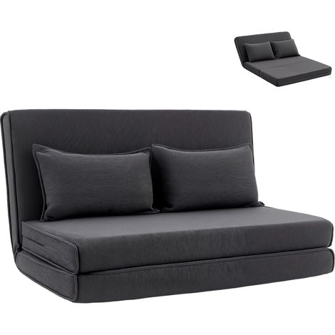 Chauffeuse 2 places convertible - HOMCOM - dossier réglable, assise large et 2 oreillers - velours côtelé - 135x88x74cm - gris foncé (1/5)