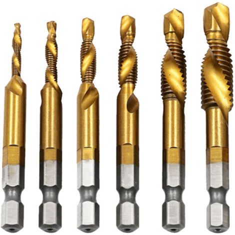 Jeu de tarauds combinés 6 pièces forets tarauds métriques HSS 4341 3 en 1 queue hexagonale pour le taraudage dans le bois plastique aluminium (1/5)
