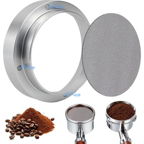 Bague de dosage de café 51 mm - Entonnoir en Aluminium et Métal, Cercle Doseur Magnétique, Anti-Splash pour Machine à Expresso, pour Barista, Maison, Café (Argent) (1/5)
