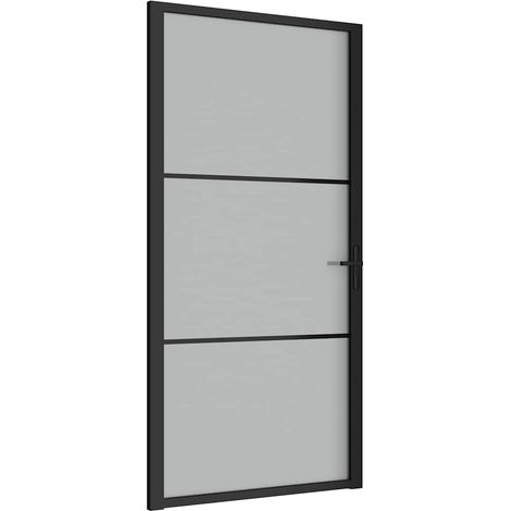 Porte intérieure 102,5x201,5 cm Noir Verre mat et aluminium