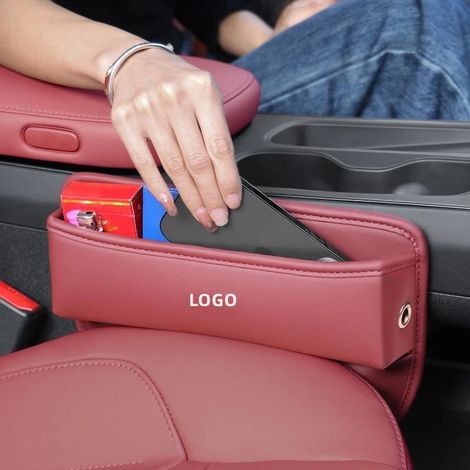 (Pour Mercedes-Benz) Boîte de rangement multifonctionnelle en cuir avec logo, à glisser entre les sièges, pour portefeuille et téléphone. (1/4)