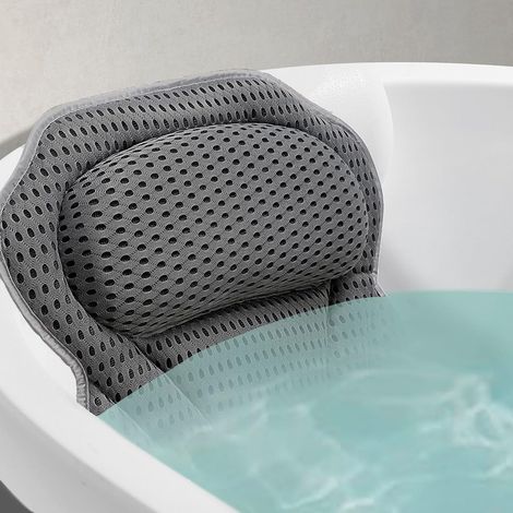 Cuscino per vasca/jacuzzi con 6 potenti ventose - Cuscino ergonomico antiscivolo per spa, donne e neonati - Tessuto 4D lavabile - Regalo di lusso grigio (Accessori per spa nordici)