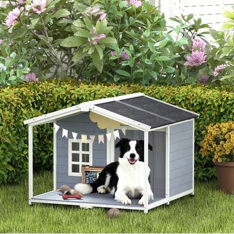 Hundehütte wetterfest mit Terrasse 103x107x83,5 cm OKMYHOME