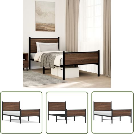 The Living Store Metallbett ohne Matratze Eichen-Optik 90x200 cm - Metallbett - Doppelbett - Boxspringbetten - Eiche Optik - Bettsystem (1/5)