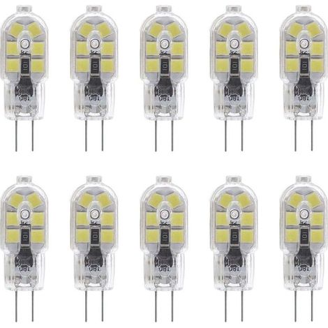 10-Pack G4 2W LED Ampoule pour les Ampoules de Hotte, AC/DC 12V, 20W Ampoules Halogènes Équivalent, 200LM, Bi-Pin avec Couvercle en PVC Transparent, Blanc Froid 6000K, Non-dimmable (1/3)