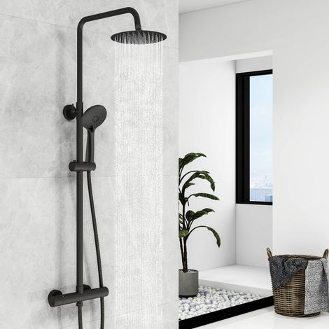 Biubiubath Bathroom Thermostatic Exposed Shower Bar Mixer Twin Head Round Bar Set (1/5)