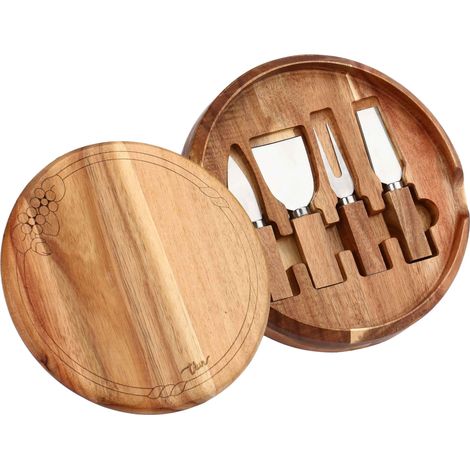 THUN - Set tagliere con coltelli formaggio - legno - Collezione Country Bloom - 25,1 X 25,1 X 4,3 CM (1/3)