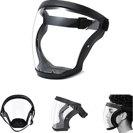 Super Protective FaceShield - Masque de protection complet - Transparent durable - Écran facial transparent - Anti-buée et réutilisable - Hommes et femmes - Noir (1/5)