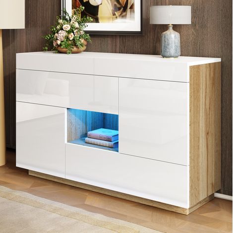 Sideboard mit LED-Lichtstreifen 120x76,5x37 cm Weiß OKMYHOME