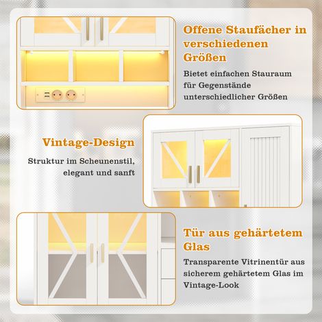 Armoire cuisine style grange 185×105×40 cm,vitrine étagères réglables tiroir LED couleur changeante douilles. (1/5)