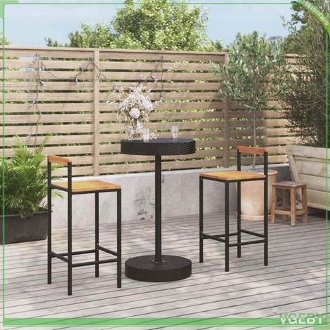 Ensemble de bar de jardin - FAFEICY - 3187718 - Noir - Résine tressée & acacia massif - Table ronde + 2 tabourets (1/5)