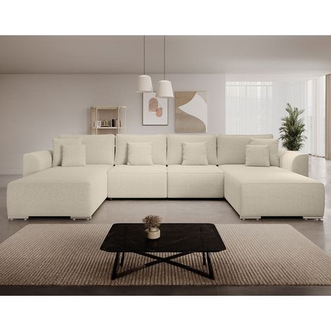 Bestmobilier – Canapé panoramique en U 7 places convertible avec coffre – Tissu texturé 100% polyester – Dimensions 377x190cm – Style contemporain (1/5)