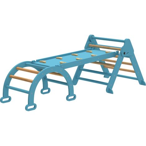 Triángulo Escalada Montessori 7 en 1 Plegable Madera con Arco Rampe Enfants 18-48 mois Bleu 188x70 cm