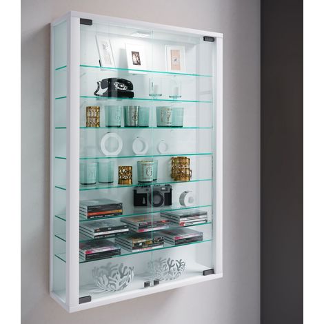 Vitrosa Mini Vitrine murale avec 2 portes vitrées, éclairage inclus, blanc.