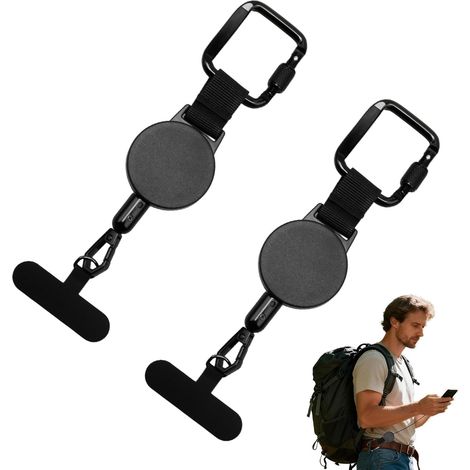 Lot de 2 Lanières Antivol Rétractables Téléphone avec Mousqueton Cordon Sécurité Téléphone Portable Randonnée Cyclisme Ski , Attache Téléphone Ski Rétractable, Accroche Antivol Réglable (1/5)