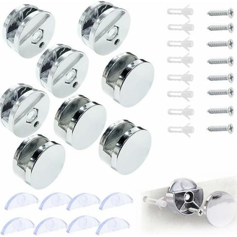 Support Mural Miroir De Fixation, Pince de Verre Miroir Rond Support Miroir, Accroche Miroir, Fixation Miroir Supports, pour 3-5mm Miroir avec Entretoise Verre, 8 Pièces (1/5)