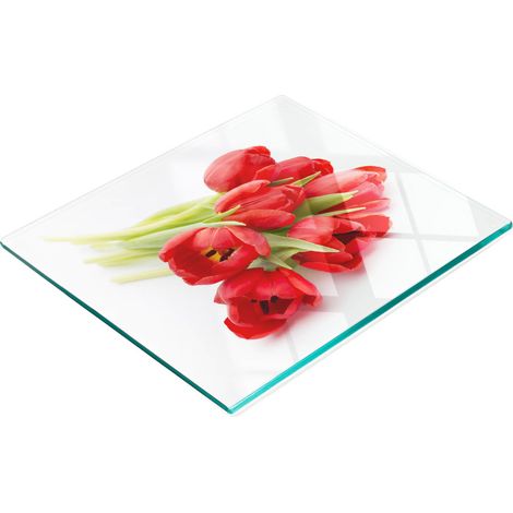 Tabla de cortar de cristal para cocina con estampado de tulipanes rojos, 60x52 cm. (1/5)