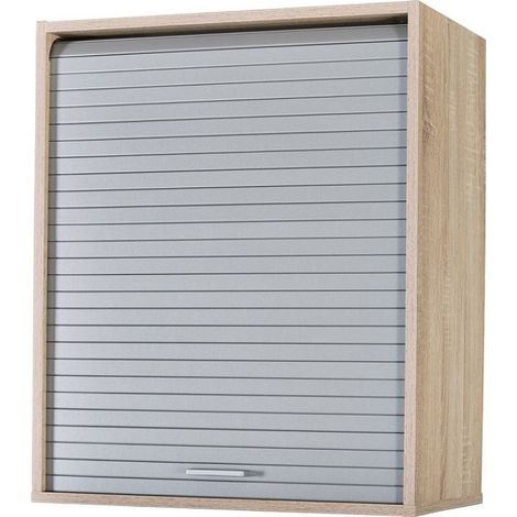 Meuble mural de cuisine chêne clair à rideau gris Couna L 60 x H 72cm (1/3)