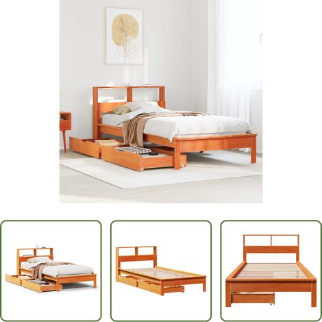 vidaXL Tiroir sous lit - Lit bibliothèque sans matelas cire marron 90x200 cm pin massif (1/5)