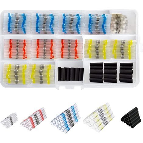 250PCS Connecteur de Fil de Joint de Soudure 4 Tailles Cosse Thermorétractables Souder Connecteur Bout à Bout Connecteur à Souder Étanche avec Cas Pratique pour Moto Marine Automobile (1/5)