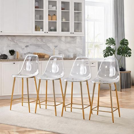 Tabouret de bar en plastique transparent et métal doré lot de 4 (1/5)