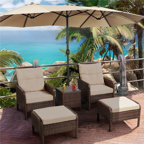 Yaheetech Ombrellone da Giardino Doppio con Base e Manovella Ampia Superficie Ventilato Resistente ai Raggi UV Ombrellone Parasole per Esterno Giardino Terrazza Spiaggia, 385x240x245 cm, Ecrù (1/5)