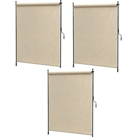 3er-Set senkrechtmarkise 200 x 292 cm vertikale Markise einziehbarer Sonnenschutz verstellbare Seitenmarkise Windschutz aus Aluminium in Sand
