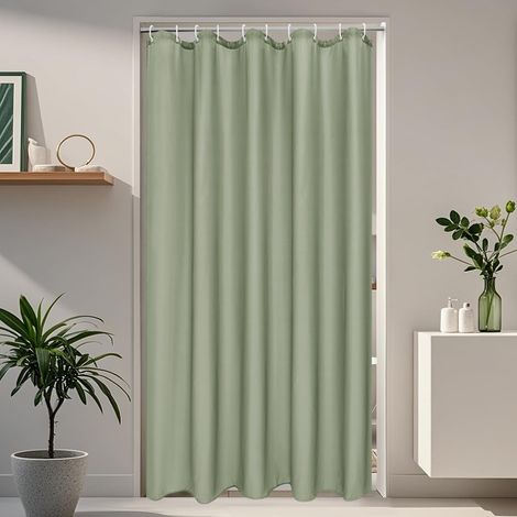 Rideau de douche 150x200 imperméable anti-moisissure pour salle de bain, tissu vert étroit lavable avec 10 anneaux (1/5)