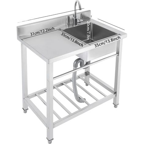 Évier de cuisine commercial, en acier inoxydable, design sous plan, Argent (1/2)