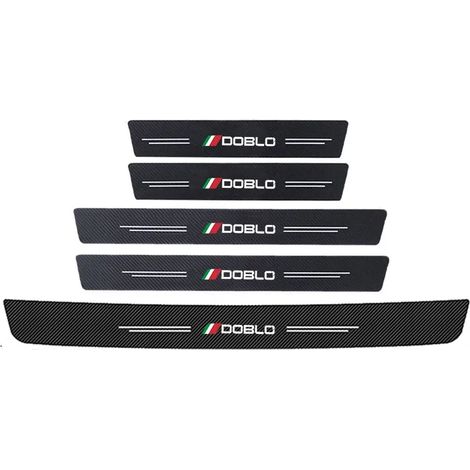(5 pièces) Protections de seuil de porte avant et arrière pour Fiat Doblo,logo en fibre de carbone,pédale d'accueil,coffre,pare-chocs,autocollants