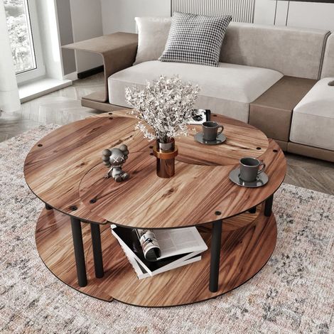 Couchtisch Gignese, 3er-Set, 3 Fächer, rund, 70x70x38h cm, dunkle Eiche (1/5)