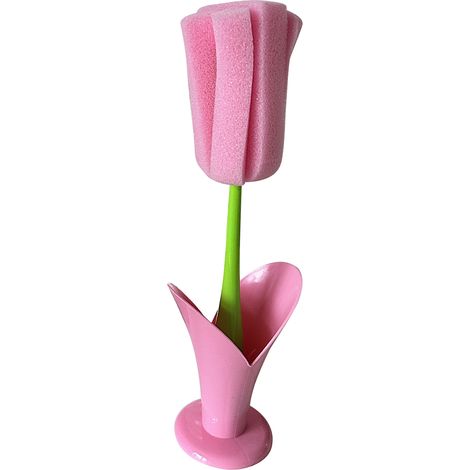 Brosse Éponge Bouteille Manche Long Design Fleur Rose Doux Nettoyage Cuisine Bureau (1/5)