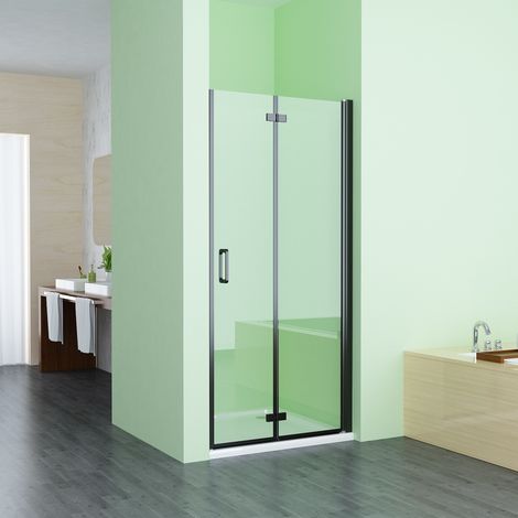 Nischentür Falttür Pendeltür 185/197cm Duschabtrennung  180º Duschtür Duschwand ESG Glas, Schwarz 80x185cm