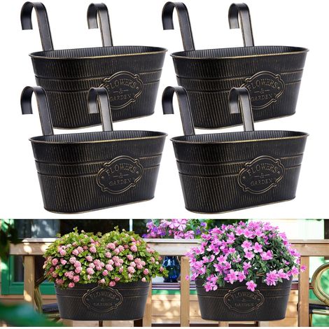 4PCS Pots Fleurs Métal Vintage Jardinière Murale Fer Pots Plantes Suspendus Clôture Balcon Jardinière Décoration Intérieure Crochet (1/5)