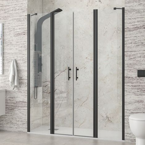 Porta doccia 140 cm colore nero doppio battente e ante fisse  KPX7000N kamalu
