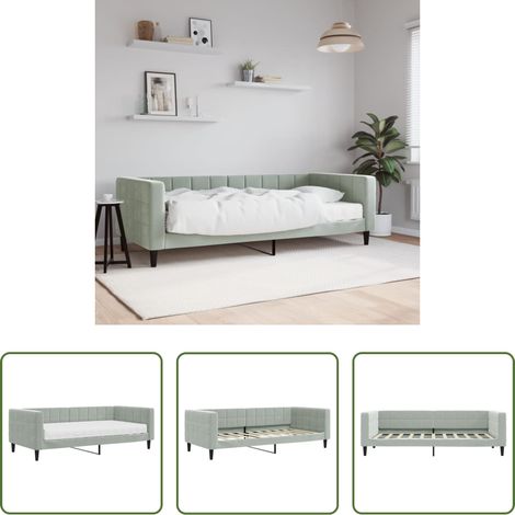 vidaXL Canapé - Lit de jour avec matelas gris clair 90x190 cm velours (1/5)