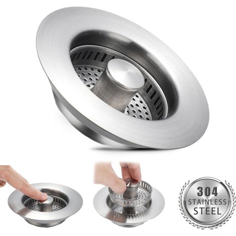 Bouchon d'évier de cuisine, crépine d'évier de cuisine et bouchon combiné coque en acier inoxydable avec crépine anti-colmatage, filtrant les résidus alimentaires, crépine d'évier universelle et préve (1/5)