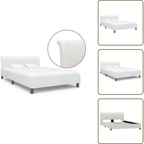 The Living Store Bettgestell Weiß Kunstleder 140×200 cm - Bettgestell Holz (1/5)